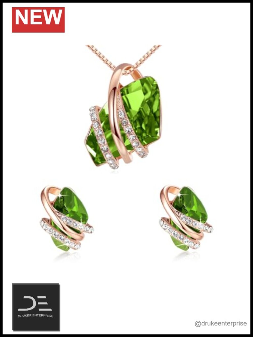 Silver Tone Crystal Necklace & Stud Earring Jewelry Set, Women's Gift